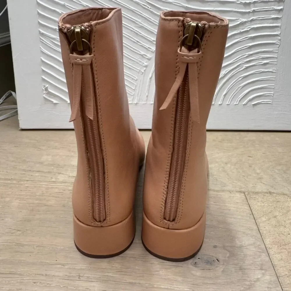 J Crew Roxie Center Seam Boots Leather Tan Size 6.5 BA 736
